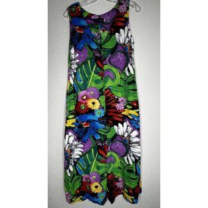 Jams World Dress Womens S Button Front Multicolor Floral Flower Vibes Rayon USA